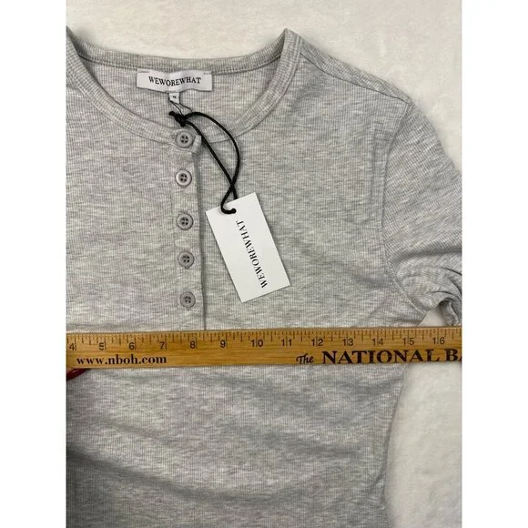 WeWoreWhat Womens Henley Bodysuit Gray Sz M Ribbed Long-Sleeve Comfy Stretch NWT - Picture 6 of 11